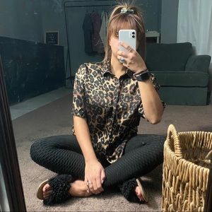 Zara cheetah silk button down top